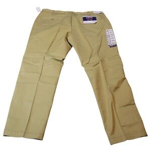 IZOD American Chino Mens 38x29 Khaki Tan Slim Fit Non-Iron Flat Front Pants NEW